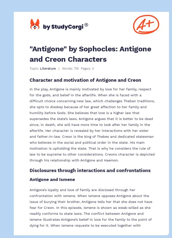 "Antigone" by Sophocles: Antigone and Creon Characters. Page 1