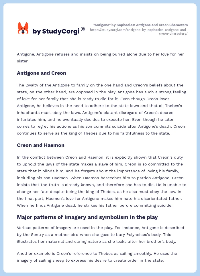 "Antigone" by Sophocles: Antigone and Creon Characters. Page 2