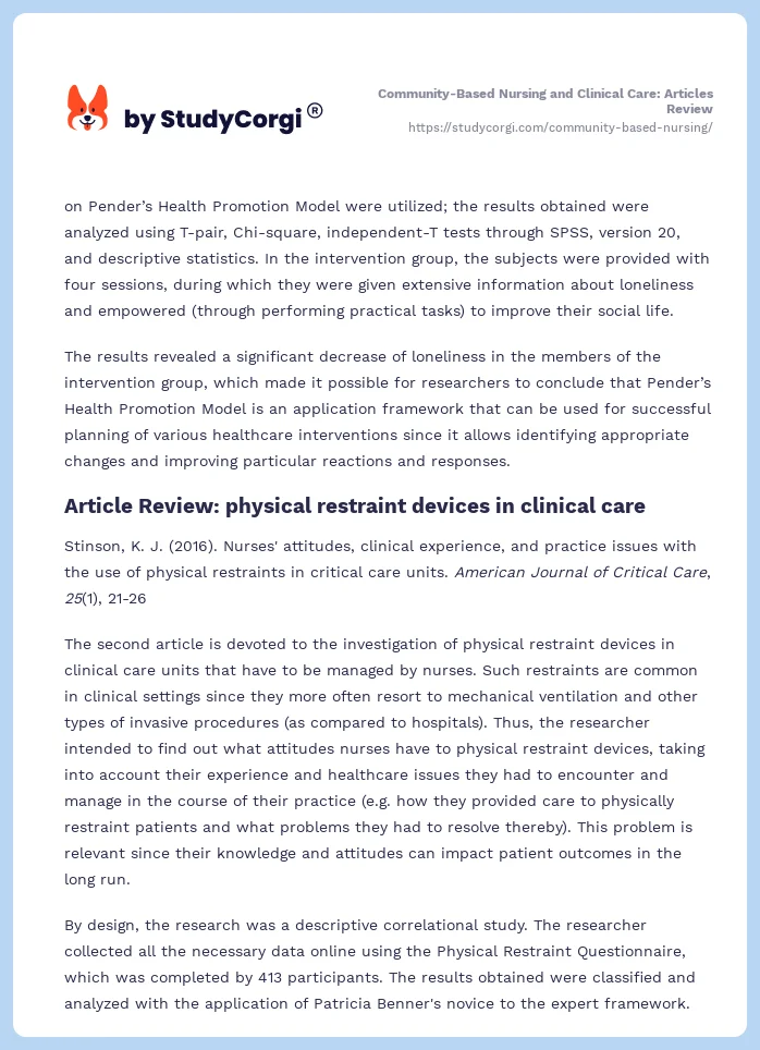 Community-Based Nursing and Clinical Care: Articles Review. Page 2