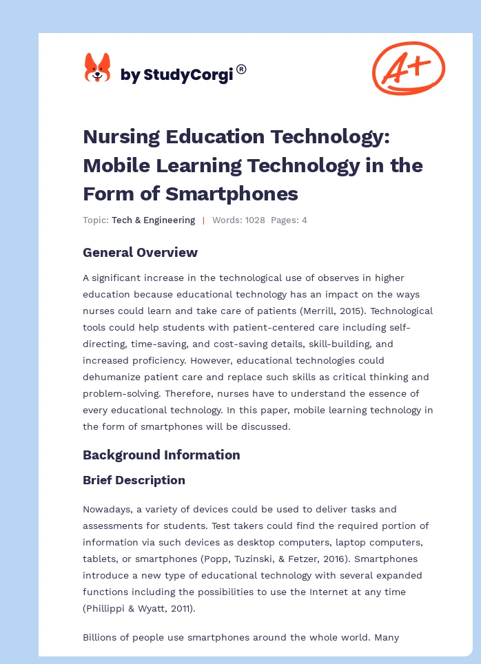 Nursing Education Technology: Mobile Learning Technology in the Form of Smartphones. Page 1
