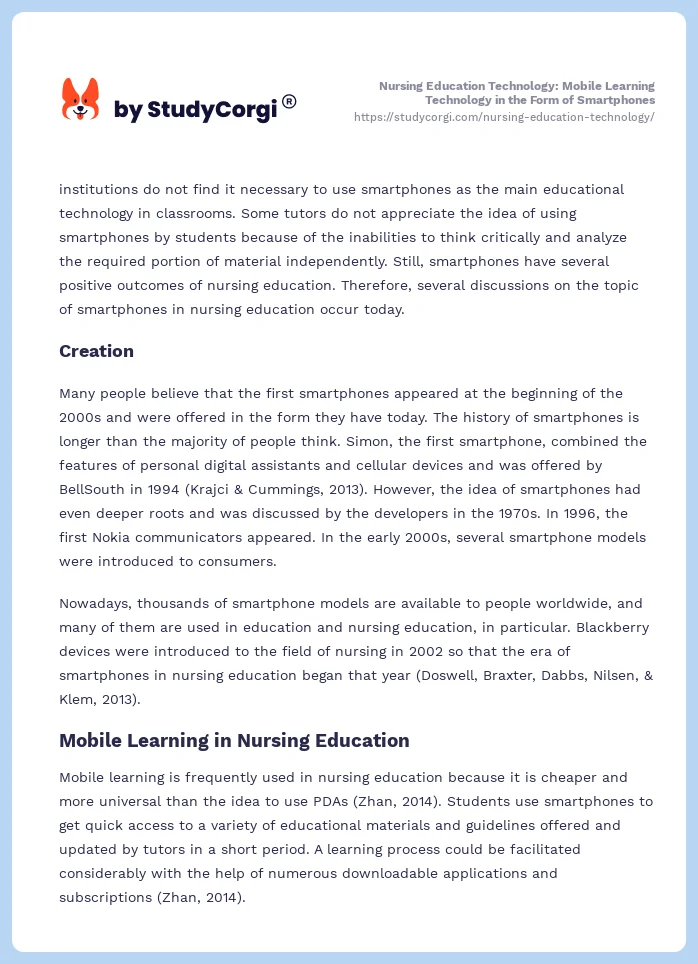 Nursing Education Technology: Mobile Learning Technology in the Form of Smartphones. Page 2
