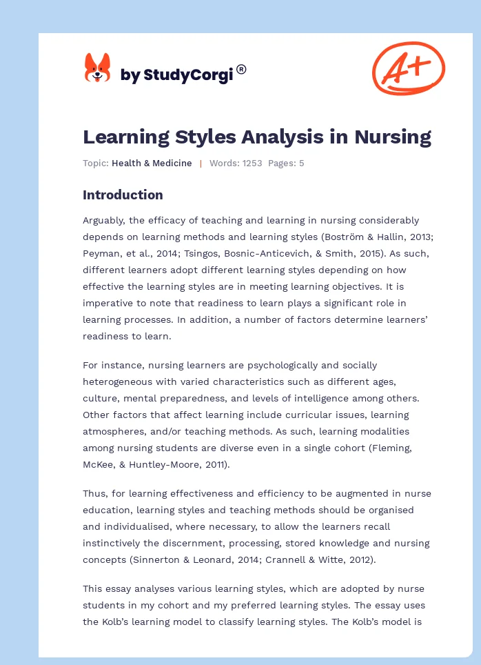 Learning Styles Analysis in Nursing. Page 1