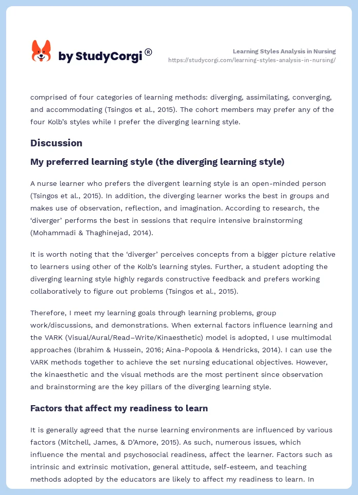 Learning Styles Analysis in Nursing. Page 2