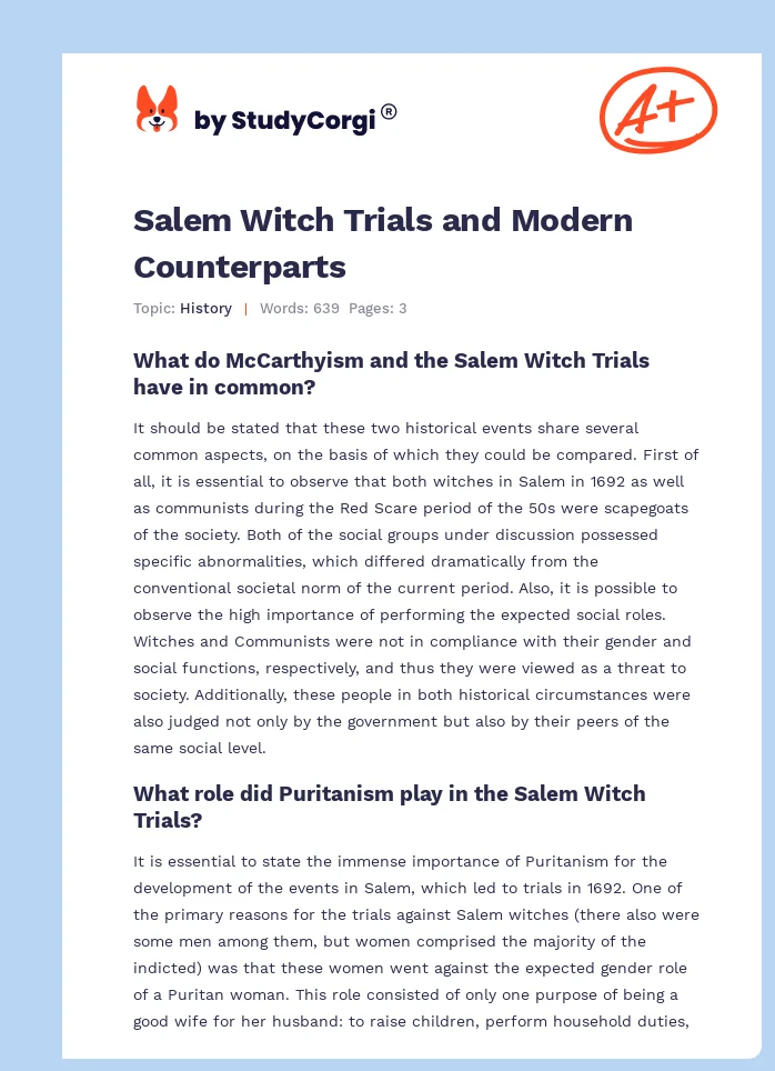 Salem Witch Trials and Modern Counterparts. Page 1