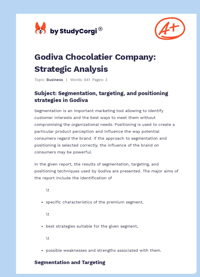 Godiva Chocolatier Company: Strategic Analysis. Page 1
