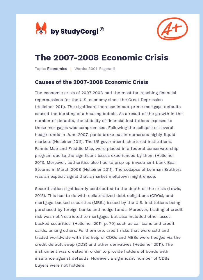 The 2007-2008 Economic Crisis. Page 1