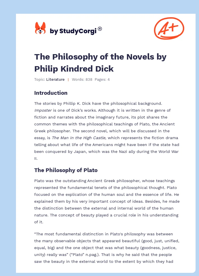 The Philosophy of the Novels by Philip Kindred Dick. Page 1