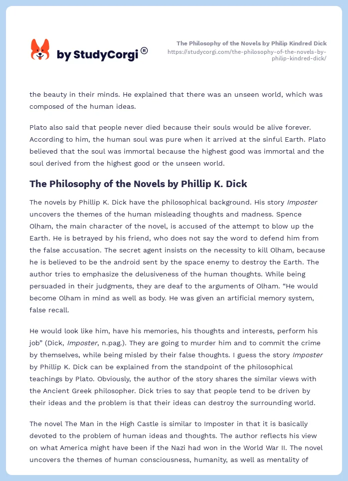 The Philosophy of the Novels by Philip Kindred Dick. Page 2