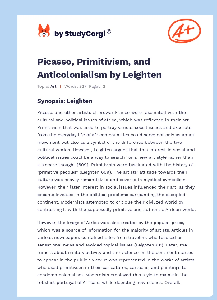 Picasso, Primitivism, and Anticolonialism by Leighten. Page 1
