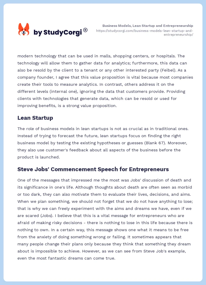 Business Models, Lean Startup and Entrepreneurship. Page 2