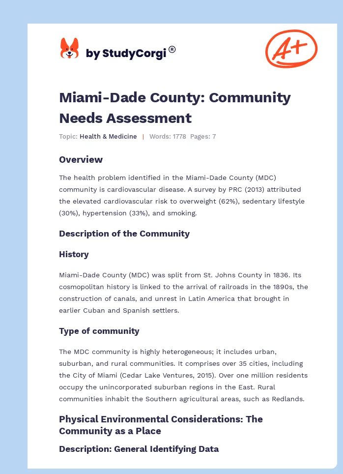 Miami-Dade County: Community Needs Assessment. Page 1