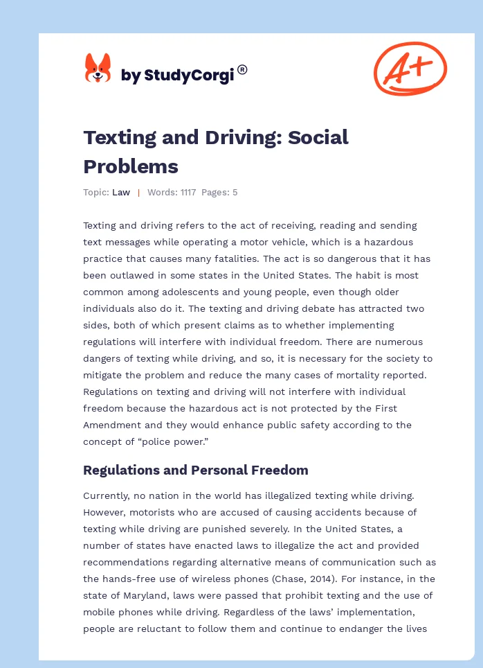 Texting and Driving: Social Problems. Page 1
