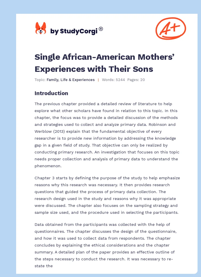 Single African-American Mothers’ Experiences with Their Sons. Page 1