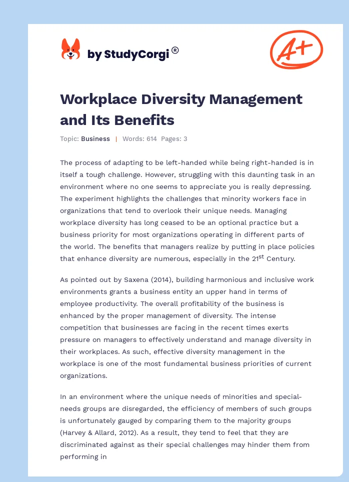 Workplace Diversity Management and Its Benefits. Page 1