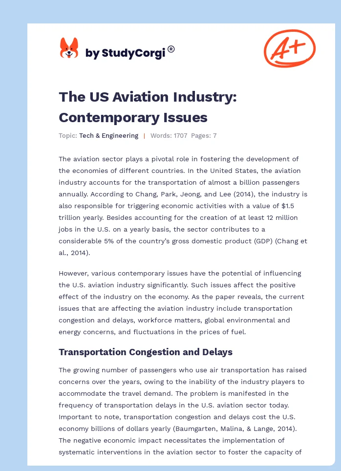 The US Aviation Industry: Contemporary Issues. Page 1