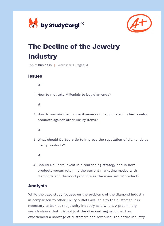 The Decline of the Jewelry Industry. Page 1