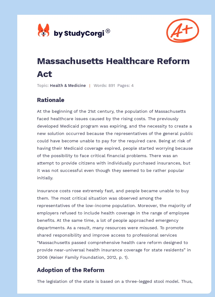 Massachusetts Healthcare Reform Act. Page 1
