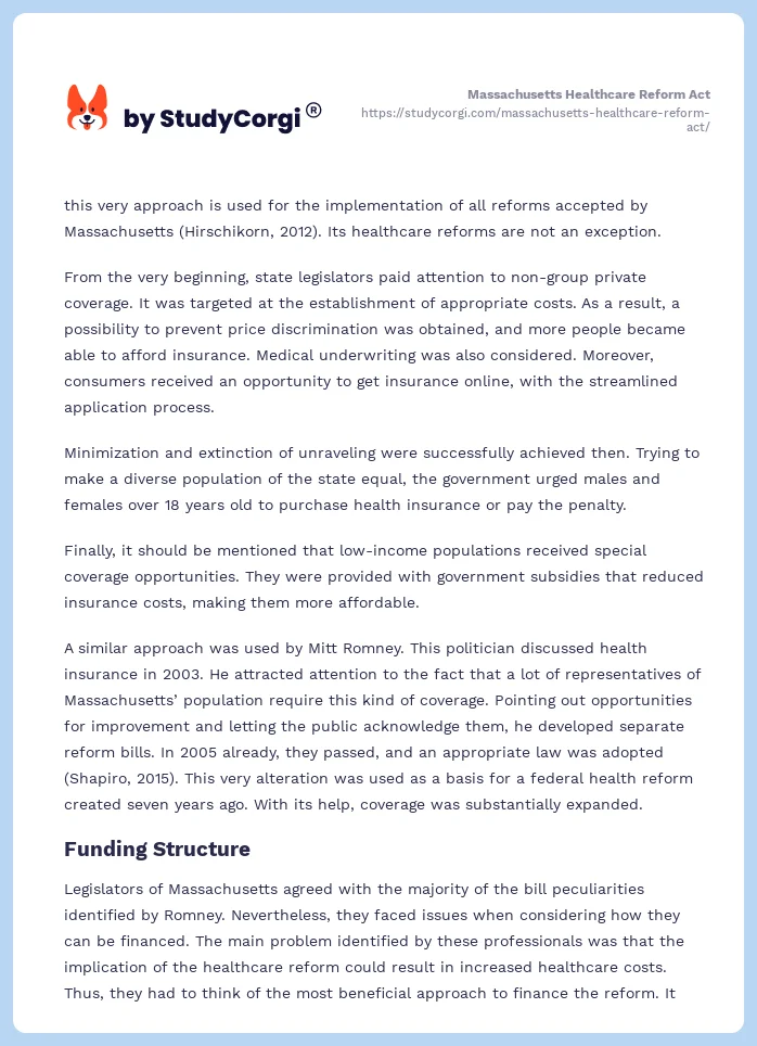 Massachusetts Healthcare Reform Act. Page 2