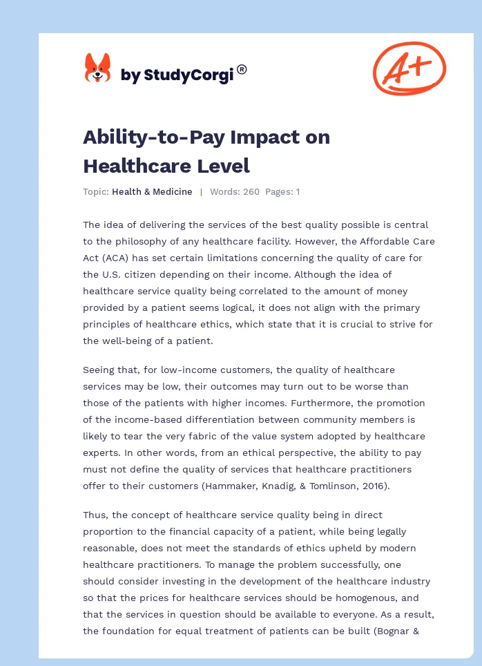 Ability-to-Pay Impact on Healthcare Level. Page 1