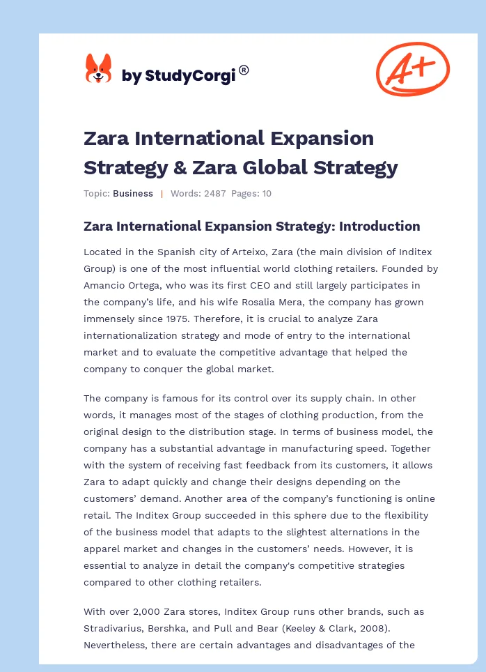 Zara International Expansion Strategy & Zara Global Strategy. Page 1