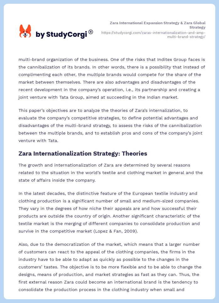 Zara International Expansion Strategy & Zara Global Strategy. Page 2