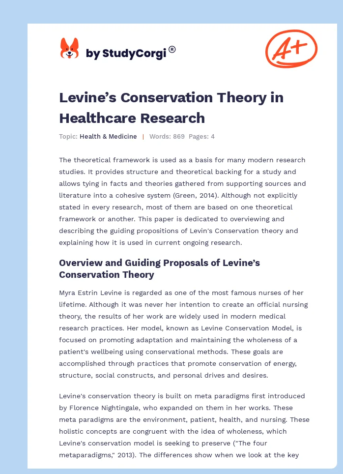 Levine’s Conservation Theory in Healthcare Research. Page 1