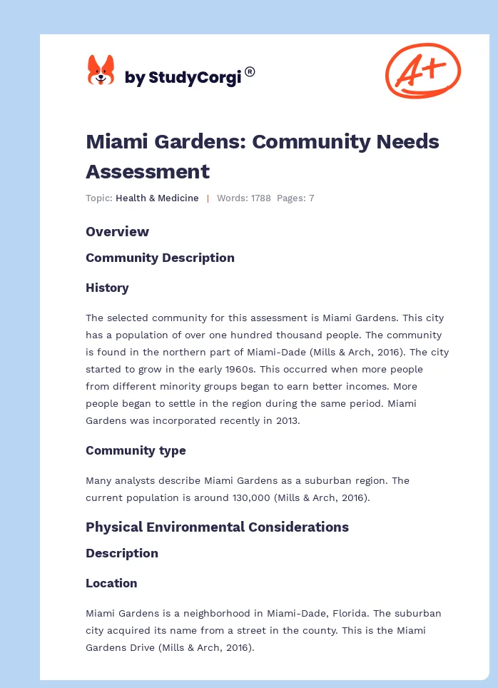 Miami Gardens: Community Needs Assessment. Page 1
