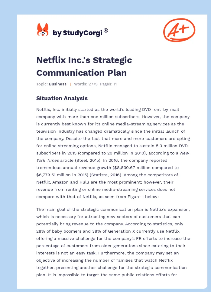 Netflix Inc.'s Strategic Communication Plan. Page 1