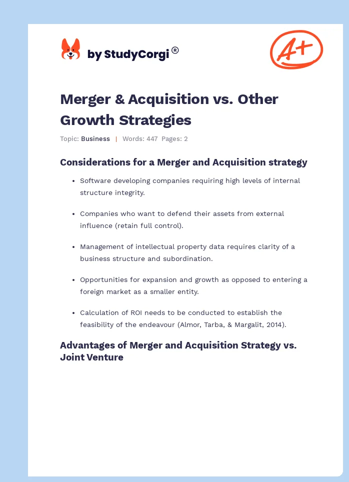 Merger & Acquisition vs. Other Growth Strategies. Page 1
