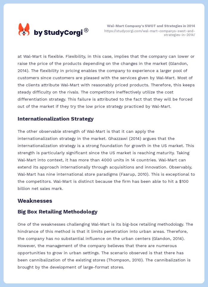 Wal-Mart Company's SWOT and Strategies in 2014. Page 2