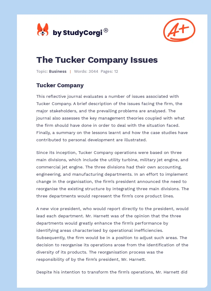 The Tucker Company Issues. Page 1