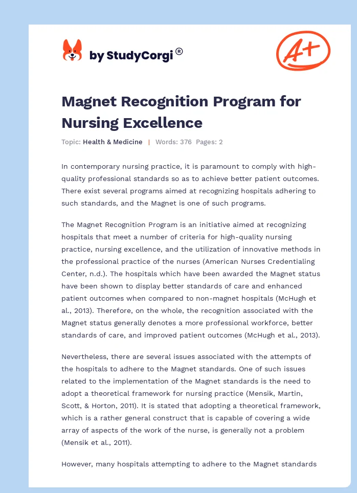 Magnet Recognition Program for Nursing Excellence. Page 1