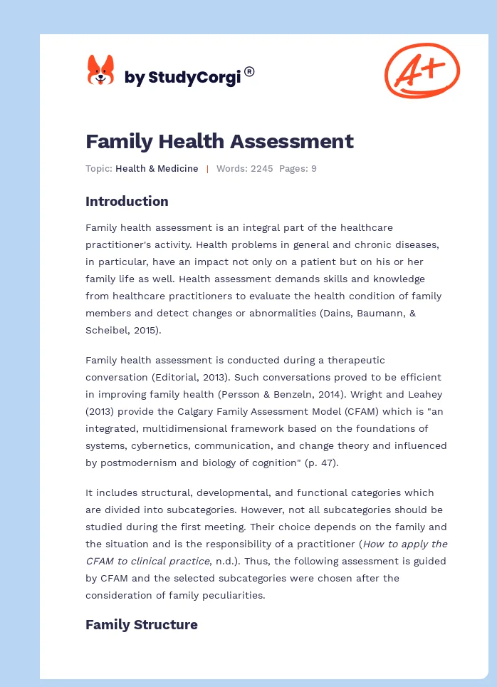 Family Health Assessment. Page 1