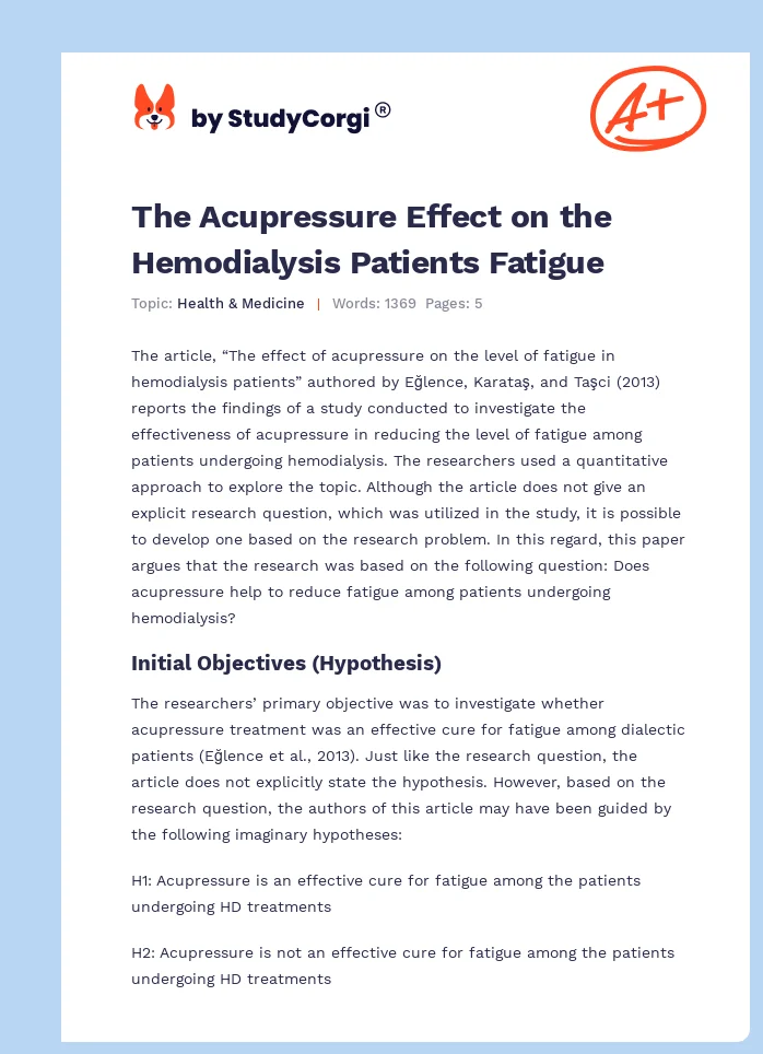 The Acupressure Effect on the Hemodialysis Patients Fatigue. Page 1