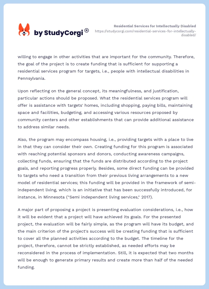 Residential Services for Intellectually Disabled. Page 2