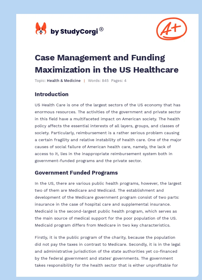 Case Management and Funding Maximization in the US Healthcare. Page 1