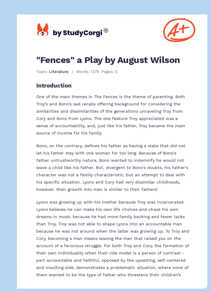 "Fences" a Play by August Wilson. Page 1