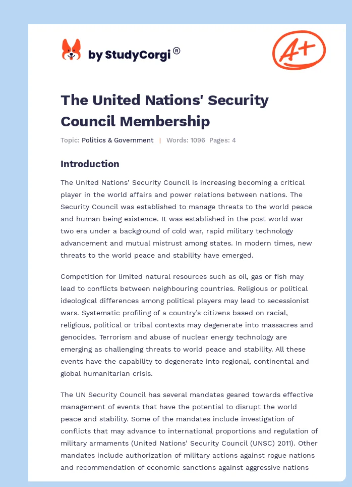 The United Nations' Security Council Membership. Page 1