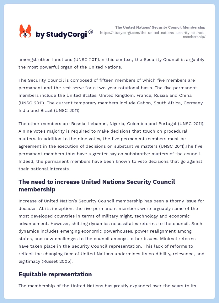 The United Nations' Security Council Membership. Page 2