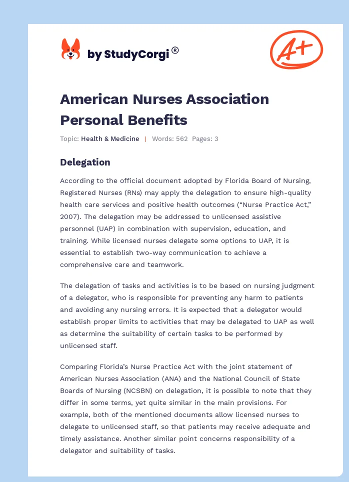 American Nurses Association Personal Benefits. Page 1