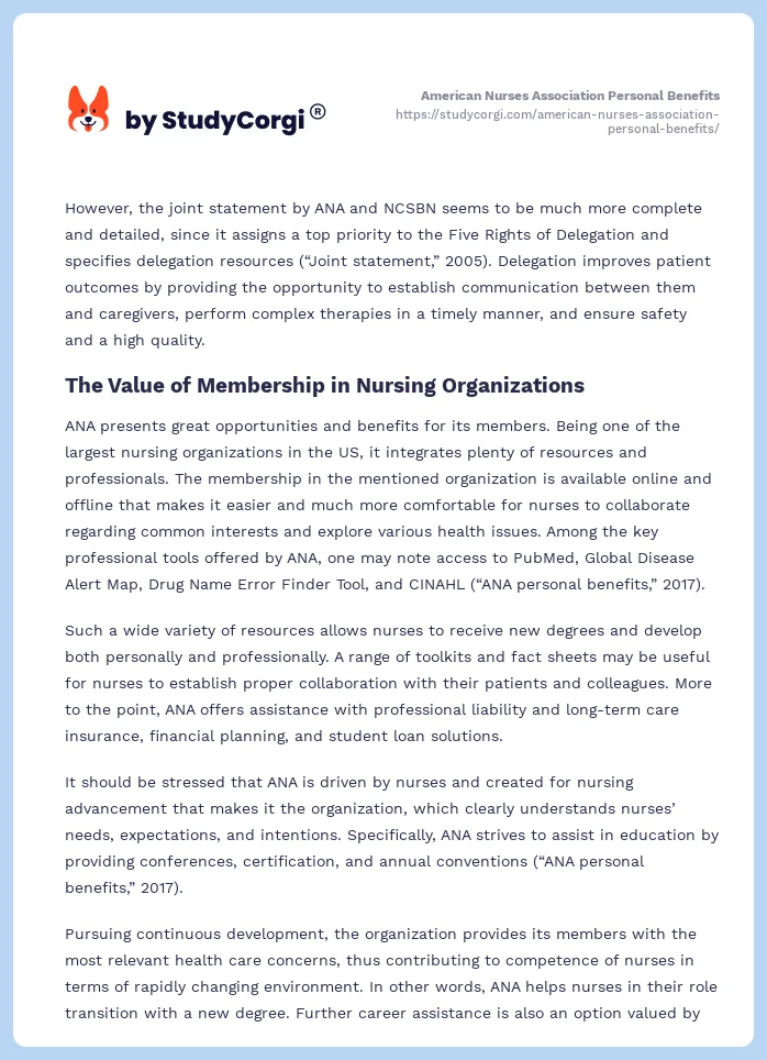 American Nurses Association Personal Benefits. Page 2