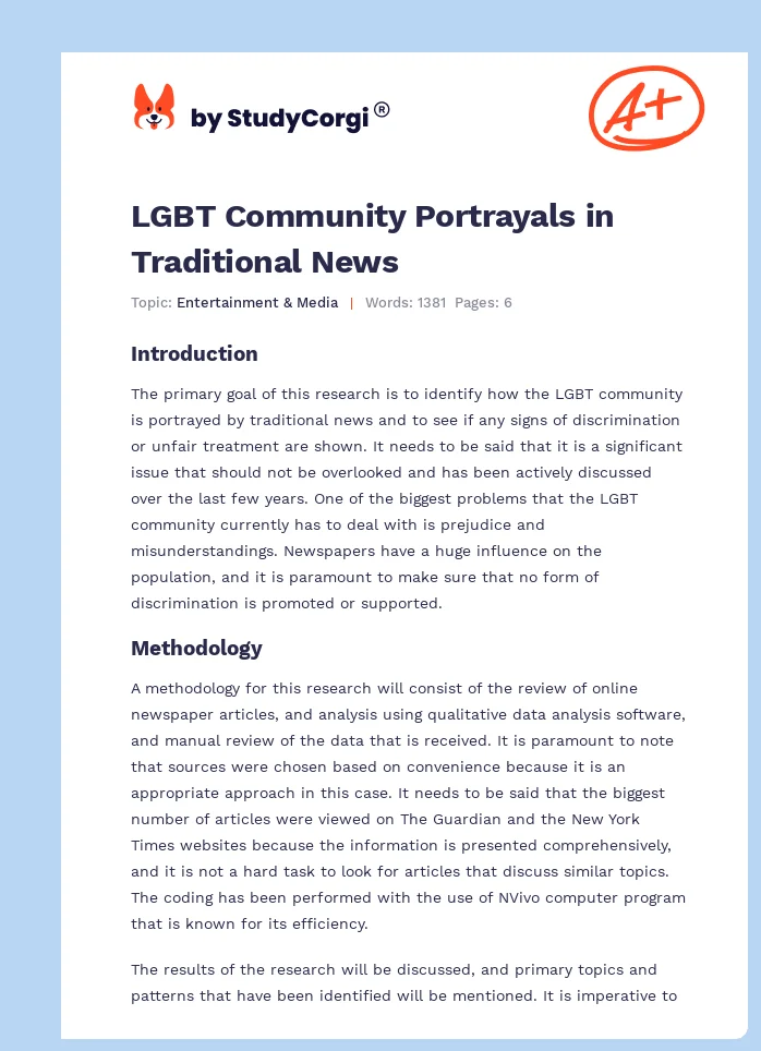 LGBT Community Portrayals in Traditional News. Page 1