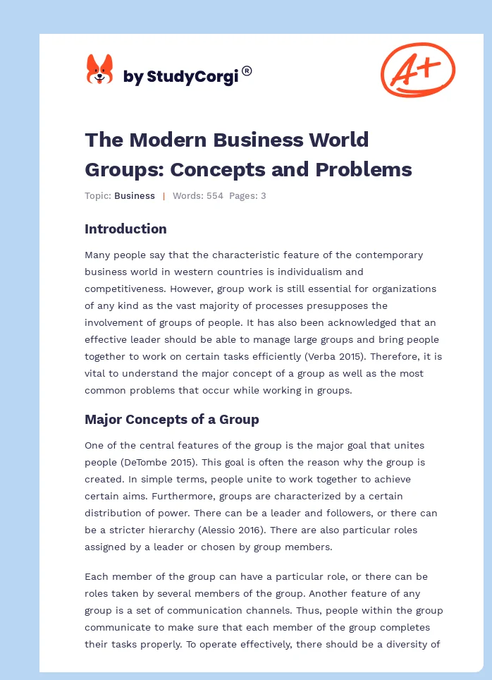 The Modern Business World Groups: Concepts and Problems. Page 1