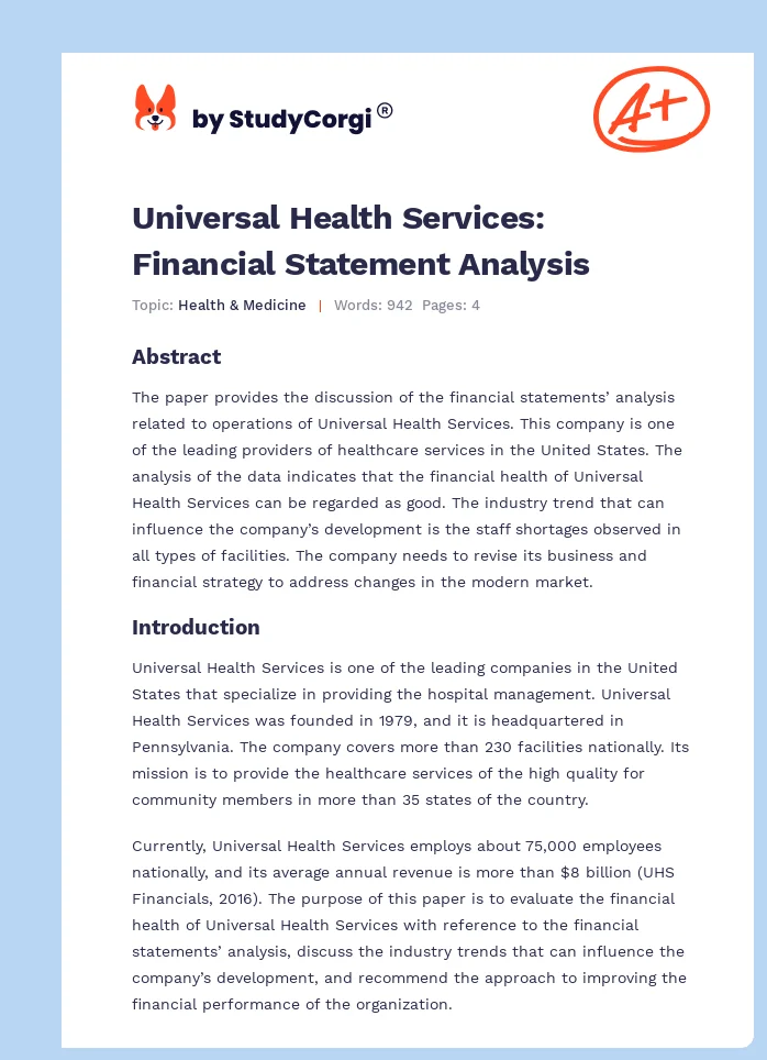 Universal Health Services: Financial Statement Analysis. Page 1
