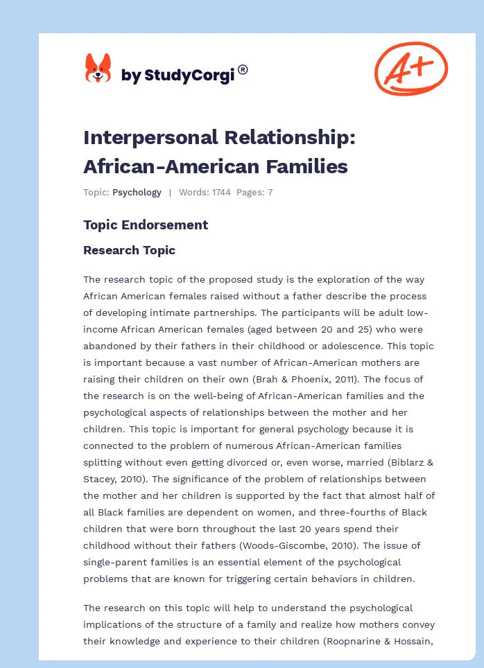 Interpersonal Relationship: African-American Families. Page 1