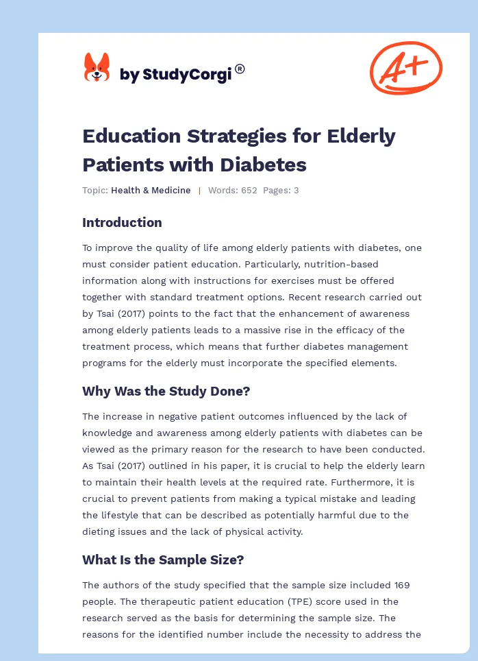 Education Strategies for Elderly Patients with Diabetes. Page 1