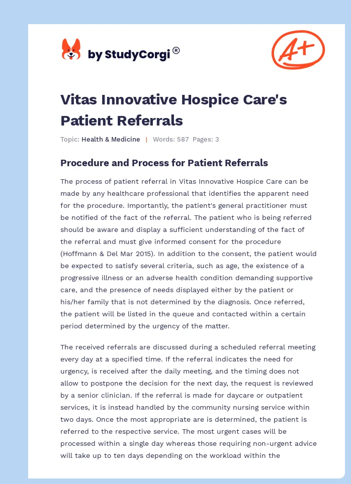 Vitas Innovative Hospice Care's Patient Referrals. Page 1