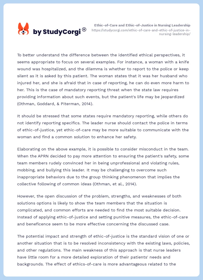 Ethic-of-Care and Ethic-of-Justice in Nursing Leadership. Page 2