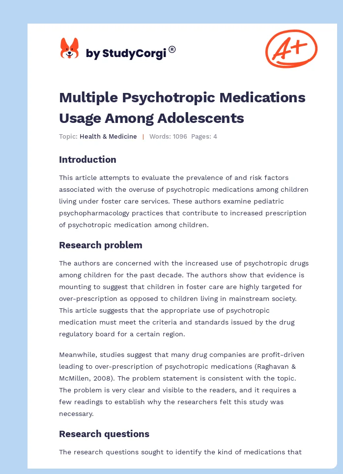 Multiple Psychotropic Medications Usage Among Adolescents. Page 1