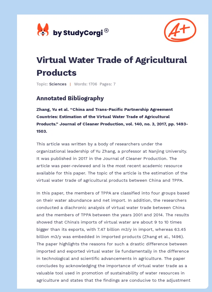 Virtual Water Trade of Agricultural Products. Page 1